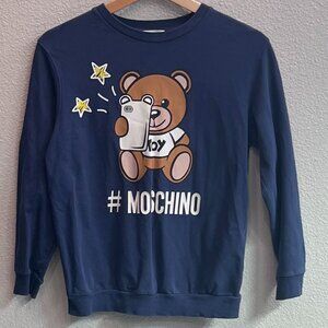 Blue Moschino Sweatshirt With Bear Graphic